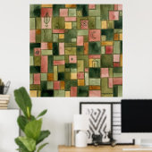 Paul Klee Style Mosaic Garden Folk Art Print ポスター (ホームオフィス)