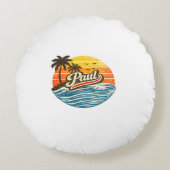 Paul Retro Sunset Name Design ラウンドクッション (正面)