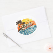 Paul Retro Sunset Name Design ラウンドシール (封筒)