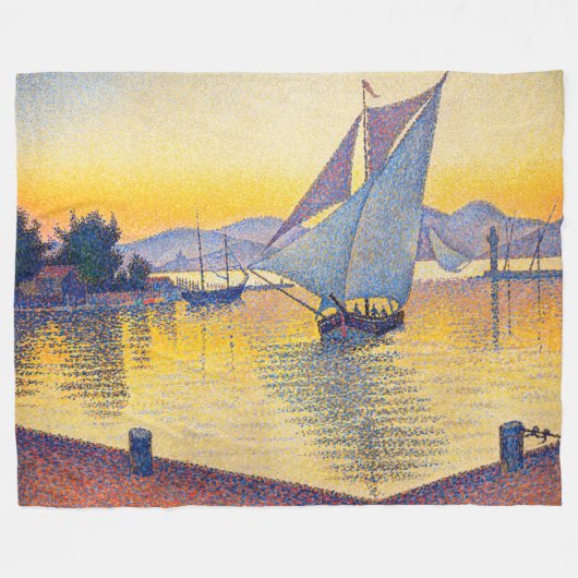 Paul Signac - The Port at Sunset, Opus 236 フリースブランケット (正面(横))