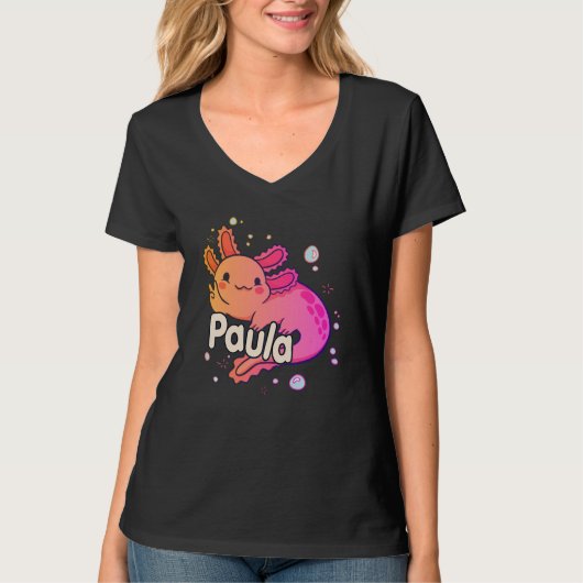 PAULA – 愛らしいAXOLOTLと美しい女の子の名前 Tシャツ (正面)