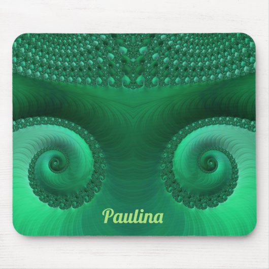 PAULINA ~緑のフラクタルパターンの任意の色合い マウスパッド (正面)