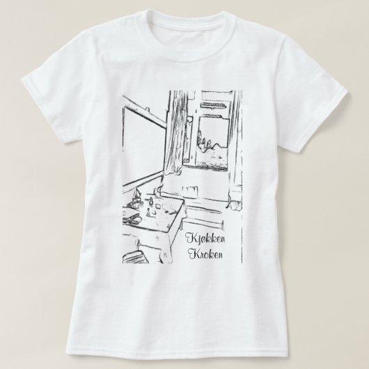 Pause romet med teksten kjokkken kroken tシャツ (デザイン正面)