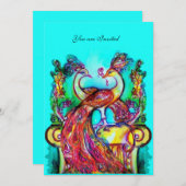 PAVOS ENAMORADOS Rojo Turquesa Verde Aqua Azul Bod 招待状 (正面/裏面)