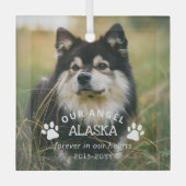 PAWが天使の写真をペット記念にプリント ガラスオーナメント (正面)