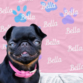 Pawはピンクの雌パーソナライズされた犬の名前を印刷 フリースブランケット