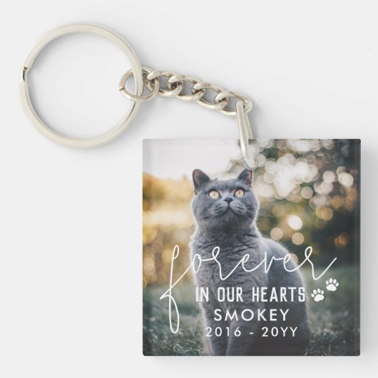 Pawは永遠に私たちのハート猫の写真にプリント キーホルダー (正面)