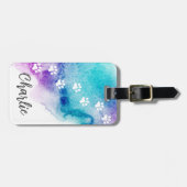 Pawは紫色のアクアブルーの水色を印刷絵を描する ラゲッジタグ (正面横)
