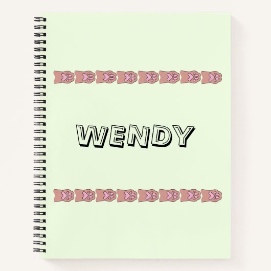 Pawは薄緑の名前を印パーソナライズされた刷 ノートブック (正面)