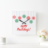 Pawは赤と緑の雪の結晶を印刷 スクエア壁時計 (ホーム)