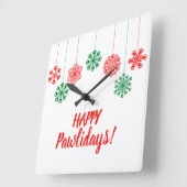 Pawは赤と緑の雪の結晶を印刷 スクエア壁時計 (傾斜)