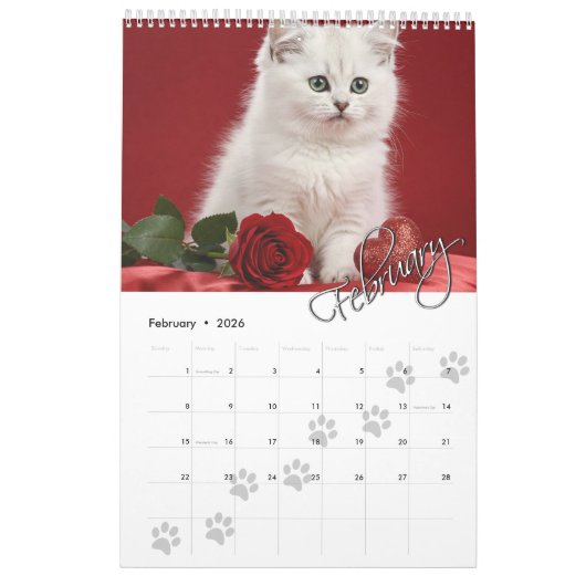 Pawは12ヶ月あなたの家族のペットの写真をプリント カレンダー (2月 2026)