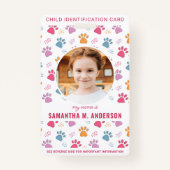 Pawプカラフルリントカスタムフォトセーフティの子ID バッジ (正面)