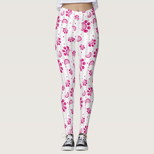 Pawプリントとグルーミングコームのパターン（ピンク色） レギンス (正面)