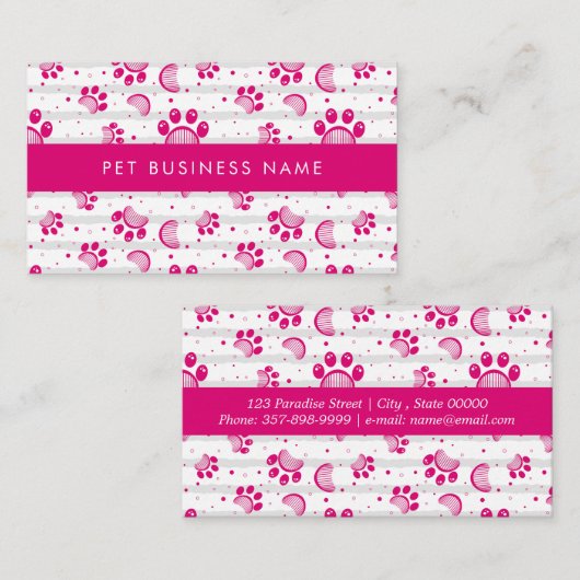 Pawプリントとグルーミングコームのパターン（ピンク色） 名刺 (正面/裏面)
