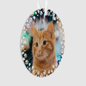 Pawプリントとハートフレームカスタムペットフォト オーナメント (正面)