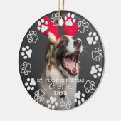 Pawプリントとハートフレームカスタムペットフォト セラミックオーナメント (左)