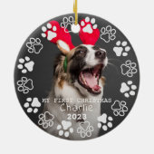 Pawプリントとハートフレームカスタムペットフォト セラミックオーナメント (裏面)