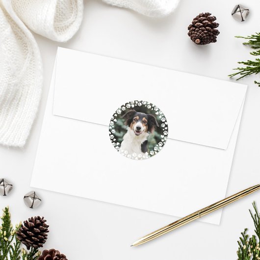 Pawプリントとハートフレームカスタムペットフォト ラウンドシール