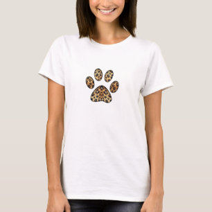 Pawプリントと金ゴールド&ブラックレオパード輝き Tシャツ