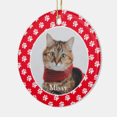 Pawプリントのカスタムペットフォトキャット名 セラミックオーナメント (左)