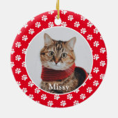Pawプリントのカスタムペットフォトキャット名 セラミックオーナメント (裏面)