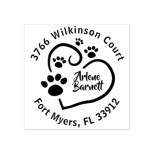 Pawプリントをハートラウンド差出人住所 ラバースタンプ (インプリント)