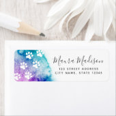 Pawプリントアクアパープルウォーター差出人住所 ラベル (インサイチュ)