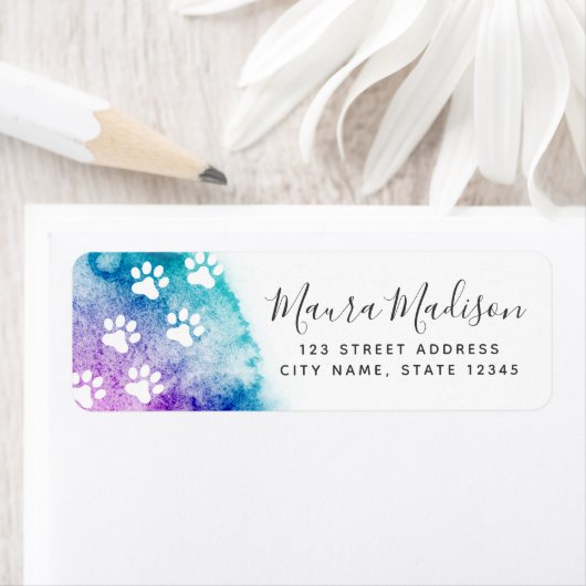Pawプリントアクアパープルウォーター差出人住所 ラベル (インサイチュ)