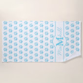 PAWプリントグリッターブルーホワイトモノグラムキャットドッグマム ビーチタオル (正面)