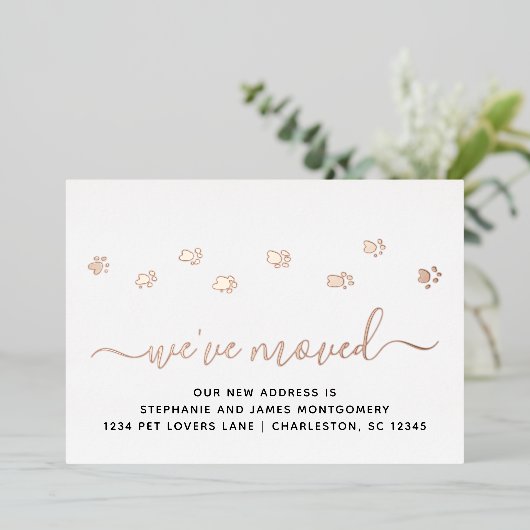 Pawプリントバラゴールドフォイル移動告知カード 箔招待状 (立ち正面)