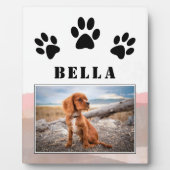 Pawプリントピンクの水色の犬のペットの写真 フォトプラーク (正面)