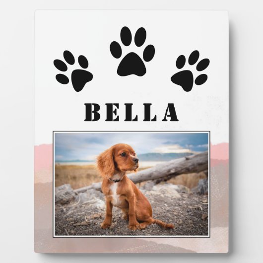 Pawプリントピンクの水色の犬のペットの写真 フォトプラーク (正面)