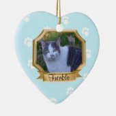 Pawプリントペットフォトフレーム淡い青 セラミックオーナメント (右)