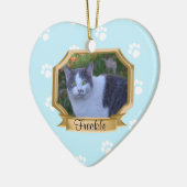 Pawプリントペットフォトフレーム淡い青 セラミックオーナメント (左)