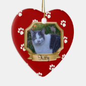 Pawプリントペットフォトフレーム赤 セラミックオーナメント (右)