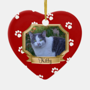 Pawプリントペットフォトフレーム赤 セラミックオーナメント