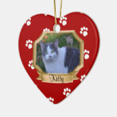 Pawプリントペットフォトフレーム赤 セラミックオーナメント (左)