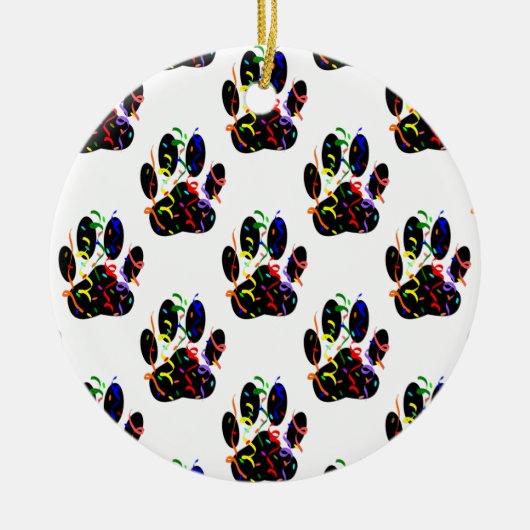 Pawプリント紙吹雪およびパーティーストリーマーパターン セラミックオーナメント (正面)