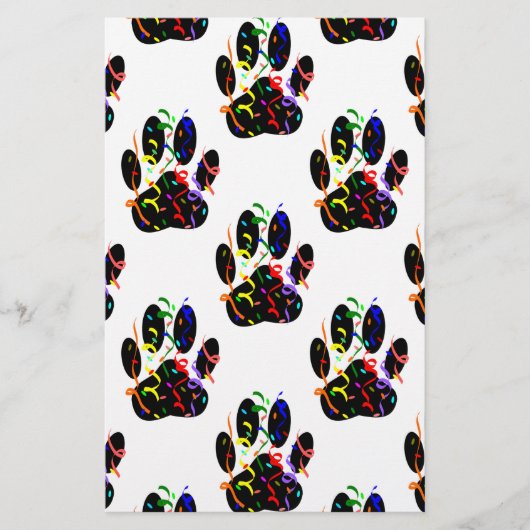 Pawプリント紙吹雪およびパーティーストリーマーパターン 便箋 (正面)