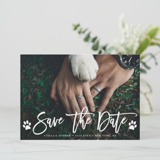 Pawプリント結婚式を保存する日付のフォトカード セーブザデート (スタンド正面)