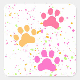 Pawプリント、ピンクイエロースプラッシュ_おもしろいスタンプ スクエアシール