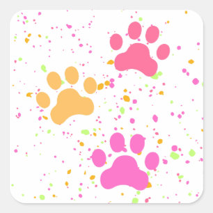 Pawプリント、ピンクイエロースプラッシュ_おもしろいスタンプ スクエアシール
