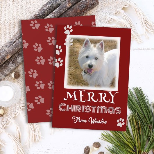 PawプリントMerry Christmas Dog Photo Card