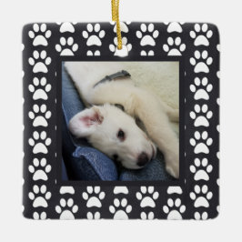 Paw印刷の子犬の写真 セラミックオーナメント
