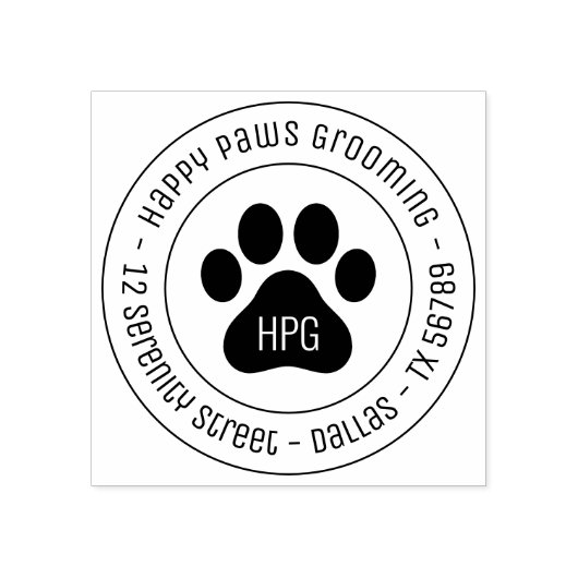 Paw印刷グルーミング会社丸アドレス ラバースタンプ (インプリント)