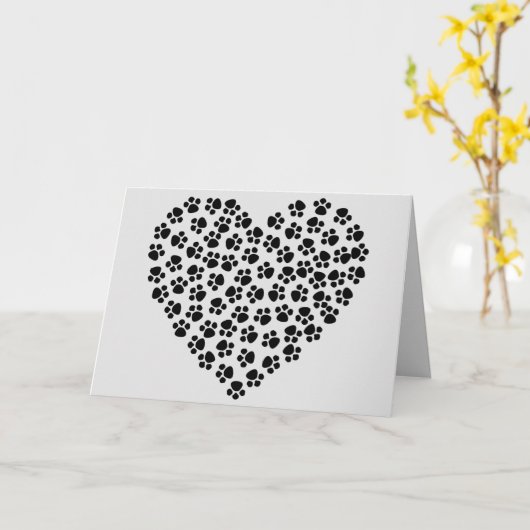 Paw印刷ハートシルエットグリーティングカード カード (黄色い花)