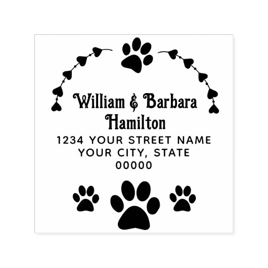 Paw印刷ハートフレーム名差出人住所 セルフインキングスタンプ (デザイン)