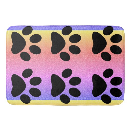 Paw印刷ピンクのグリッター数々のカラーバラのグラデーション金ゴールド バスマット (正面)