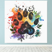 Paw印刷ボーホウォーター色 キャンバスプリント (インサイチュ (ウッドフロア))